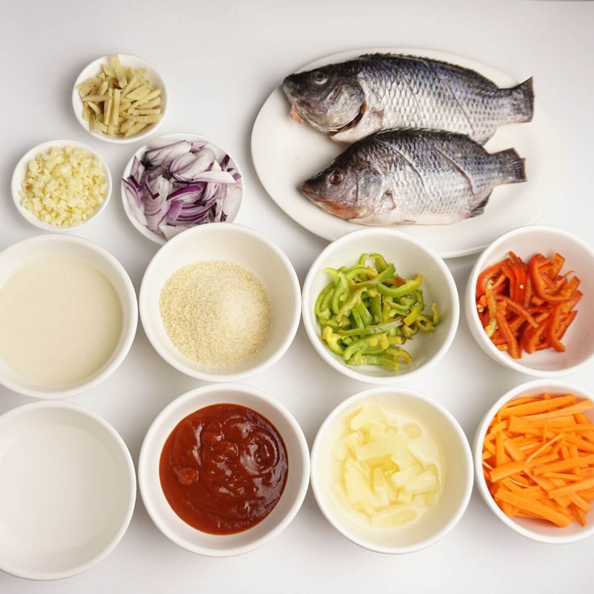 Sweet and sour tilapia ingredients.