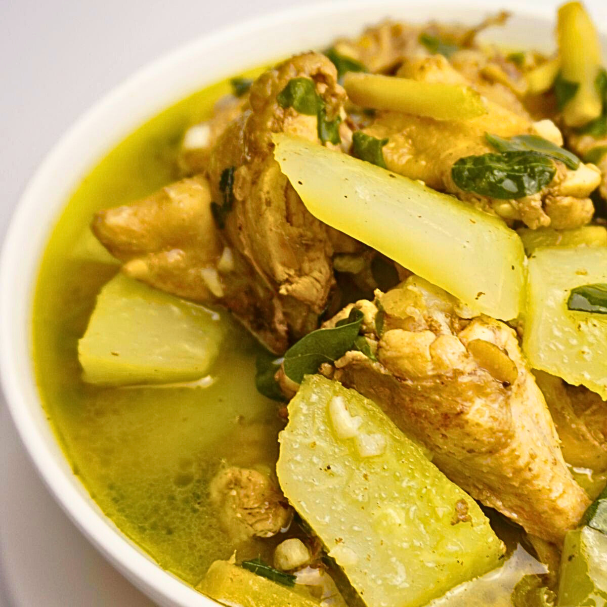 A bowl seving of tinolang manok with papaya.